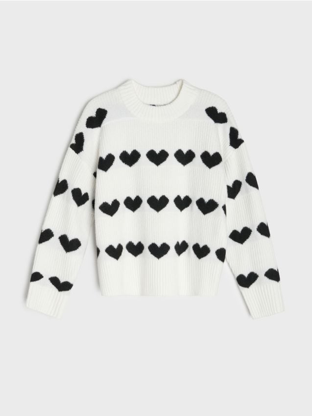 Sinsay - Pulover striat cu motiv cu inimioare - multicolor