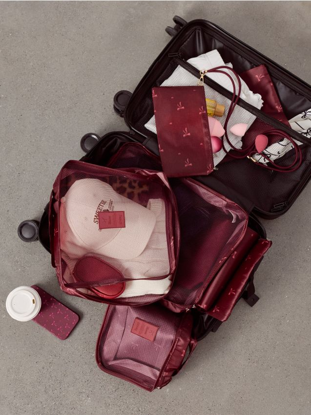 Sinsay - Set de organizatoare pentru valiză cu motiv de fundițe 6 pack - bordo