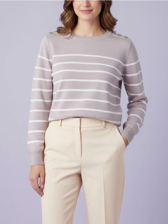 Sinsay - Sweter w paski z ozdobnymi guzikami na ramieniach - różowy