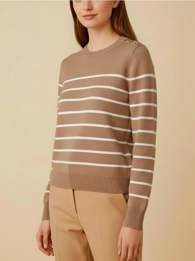 Sinsay - Pulover în dungi cu nasturi decorativi pe umeri - bej