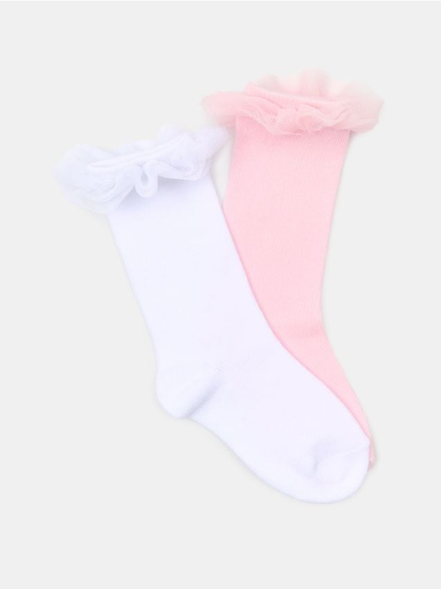 Sinsay - Șosete cu volan 2 pack - roz-pastel