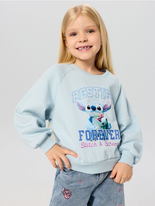 Sinsay - Bluză din bumbac cu imprimeu Stitch - albastru-pal