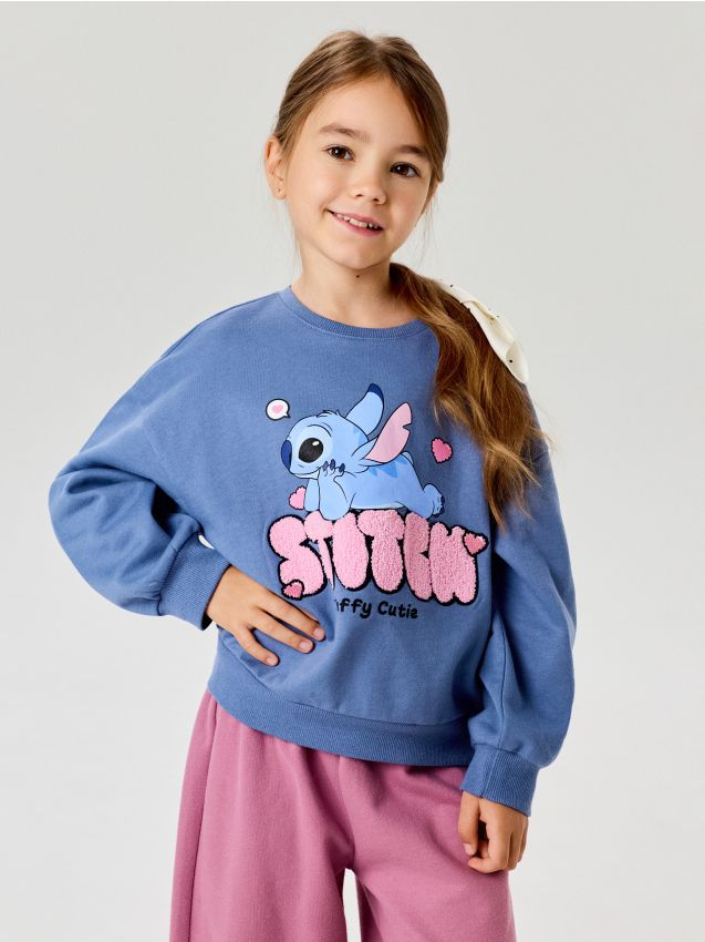 Sinsay - Bluză crewneck cu imprimeu Stitch - albastru-violet