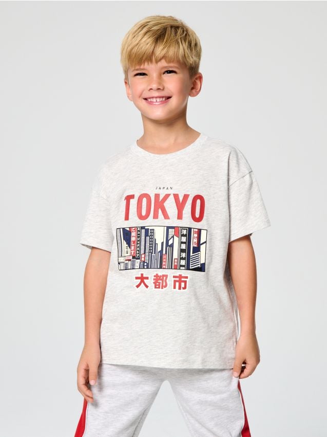 Sinsay - Tricou cu imprimeu Tokyo - gri deschis
