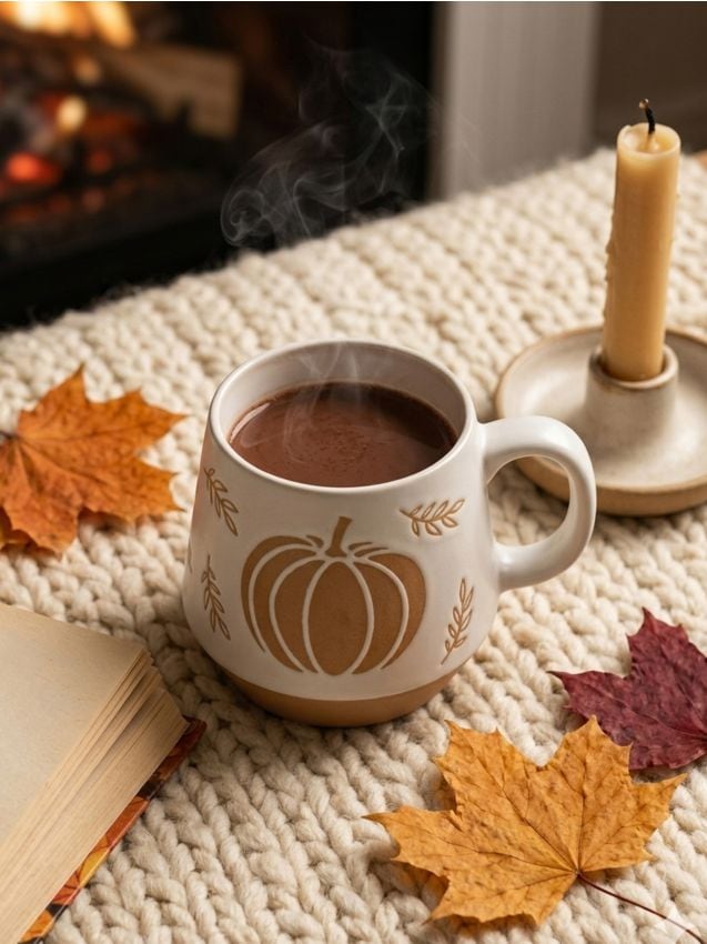 Sinsay - Cană cu imprimeu de toamnă - alb