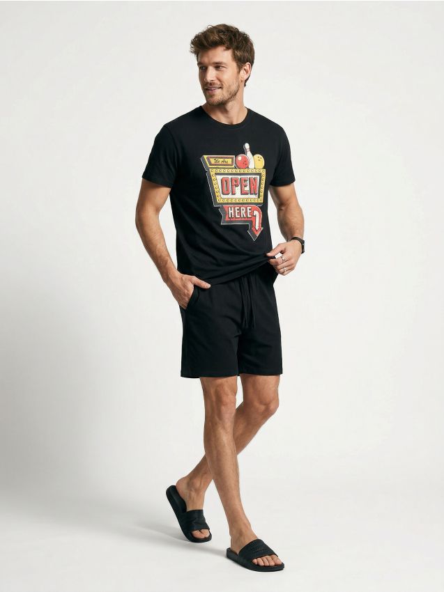 Sinsay - Bawełniana piżama dwuczęściowa z nadrukiem - czarny