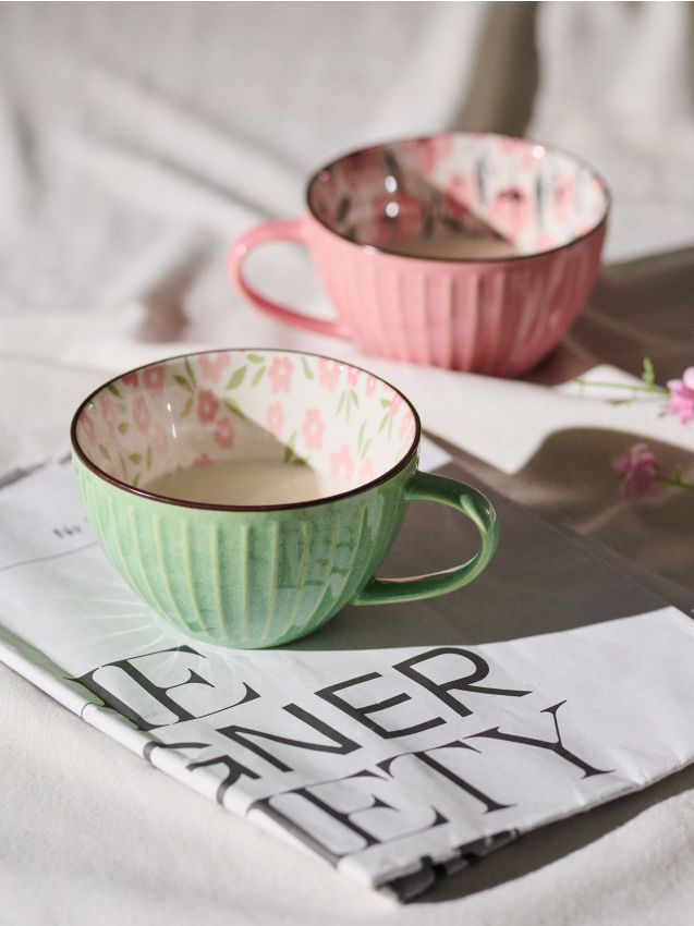 Sinsay - Cană ceramică cu motiv floral - verde-deschis