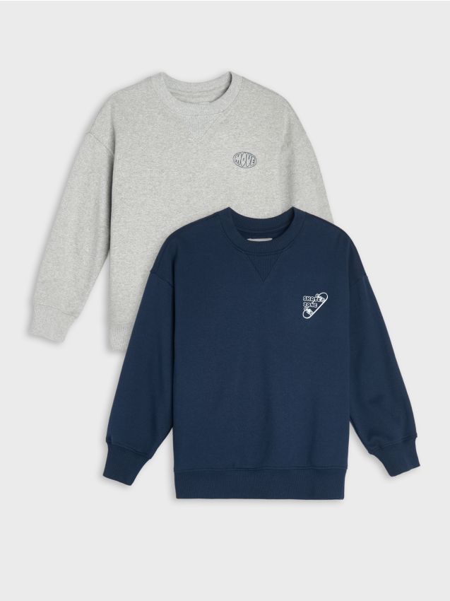 Sinsay - Hanorace crewneck cu imprimeu 2 pack - gri deschis