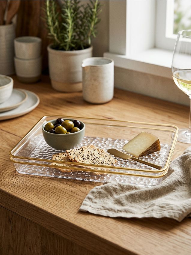 Sinsay - Set de tăvi de servire cu margine decorativă aurie – 2 bucăți - clear