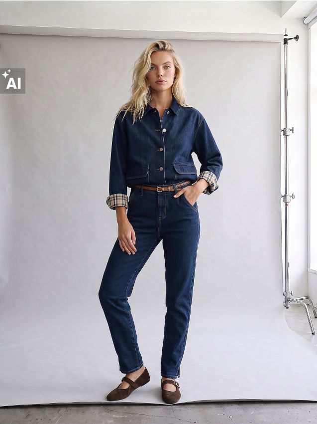 Sinsay - Blugi chino mom fit cu curea și amestec de vâscoză - albastru metalizat