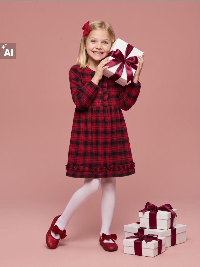Sinsay - Rochie midi cu model tartan și motiv de Crăciun - multicolor