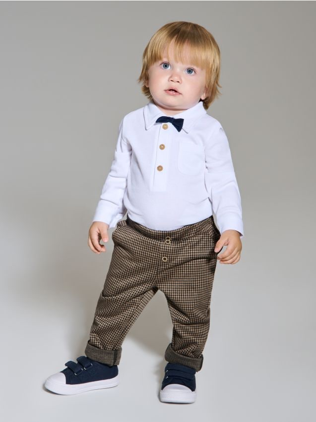 Sinsay - Nohavice v káro s nastaviteľným pásom - tmavohnedá