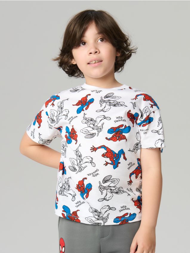 Sinsay - Tricou din bumbac cu imprimeu Spiderman - alb