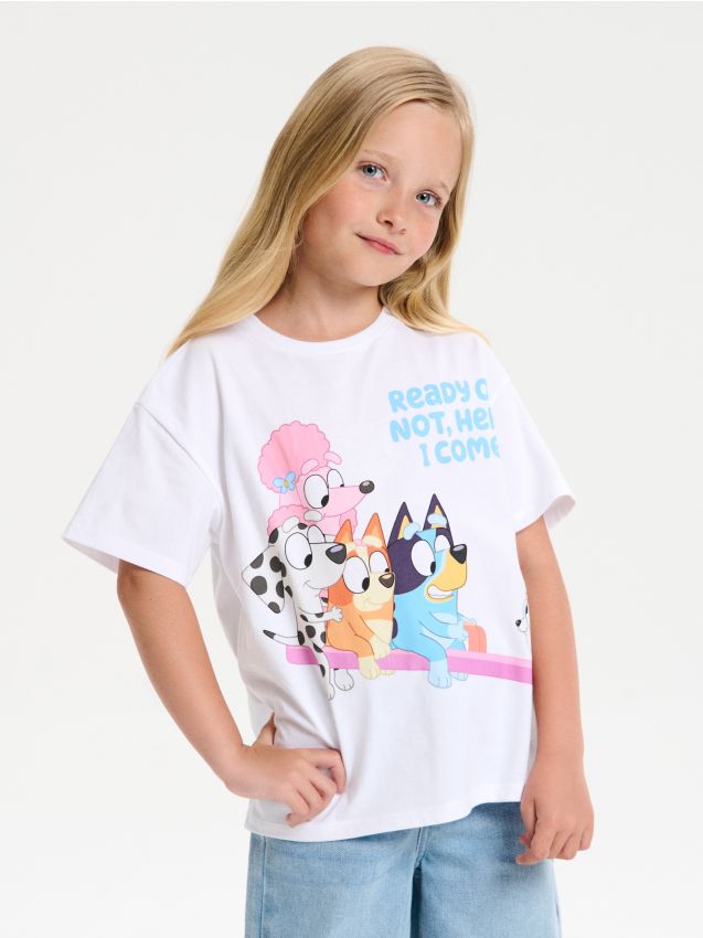 Sinsay - Tricou cu mânecă scurtă Bluey - alb