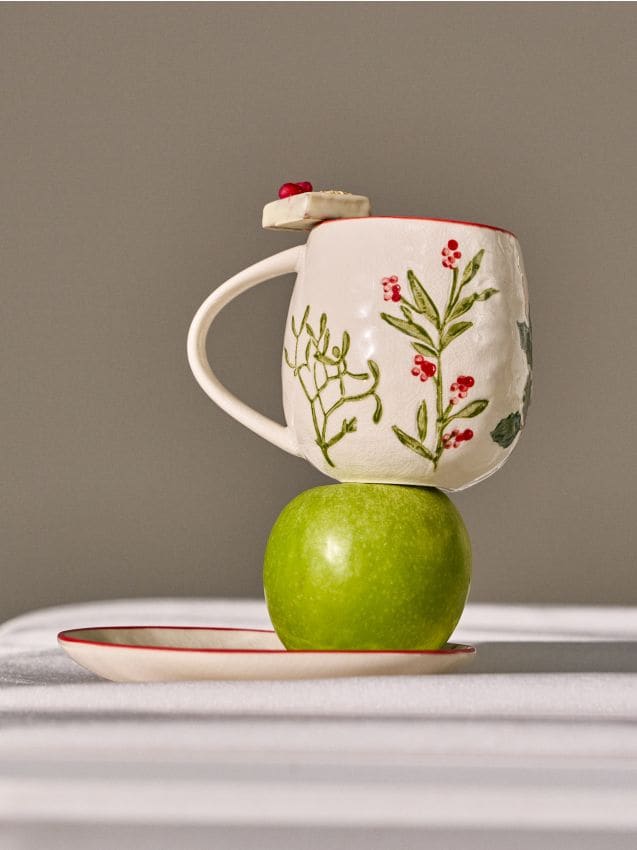 Sinsay - Hrnček s vianočnou rastlinnou potlačou - viacfarebná