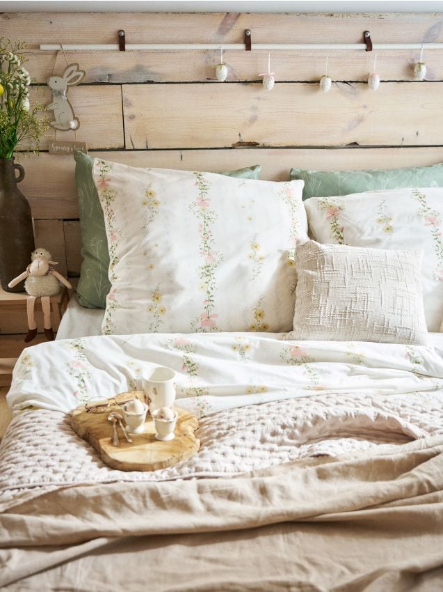 Sinsay - Set de lenjerie de pat din bumbac cu motiv floral - crem