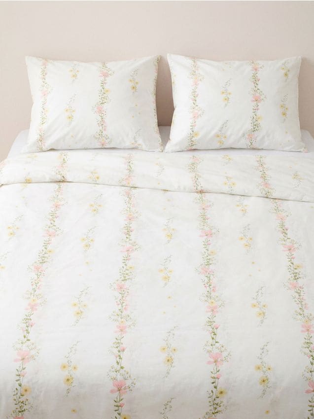 Sinsay - Set de lenjerie de pat din bumbac cu motiv floral - crem