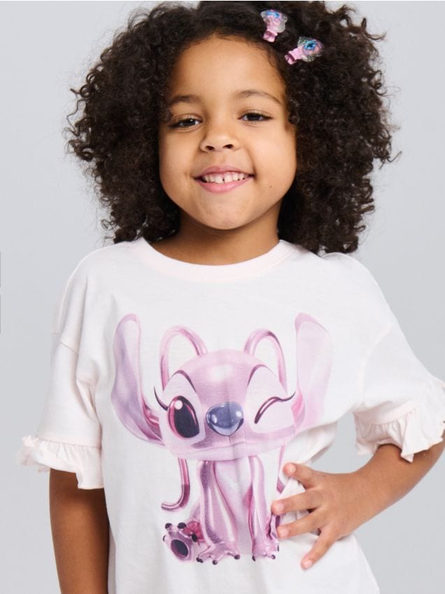 Sinsay - Tricou din bumbac cu imprimeu Lilo & Stitch - crem