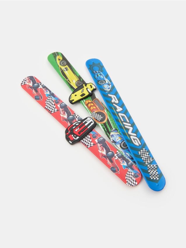 Sinsay - Brățări slap cu motiv de mașini de curse, 3 bucăți - multicolor