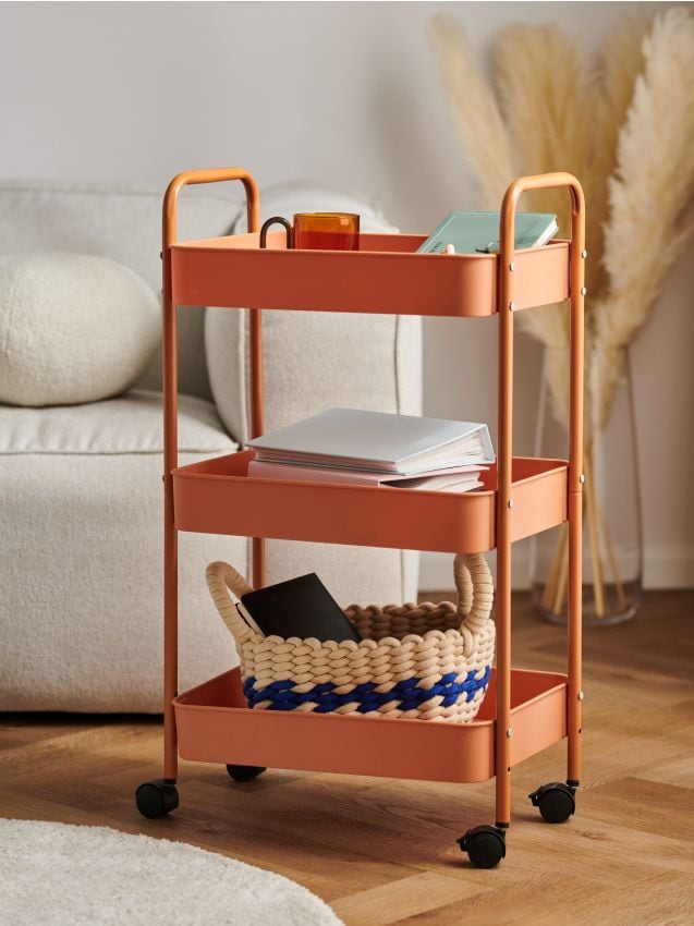 Sinsay - Trojposchodový regál na kolieskach - škoricovo červená