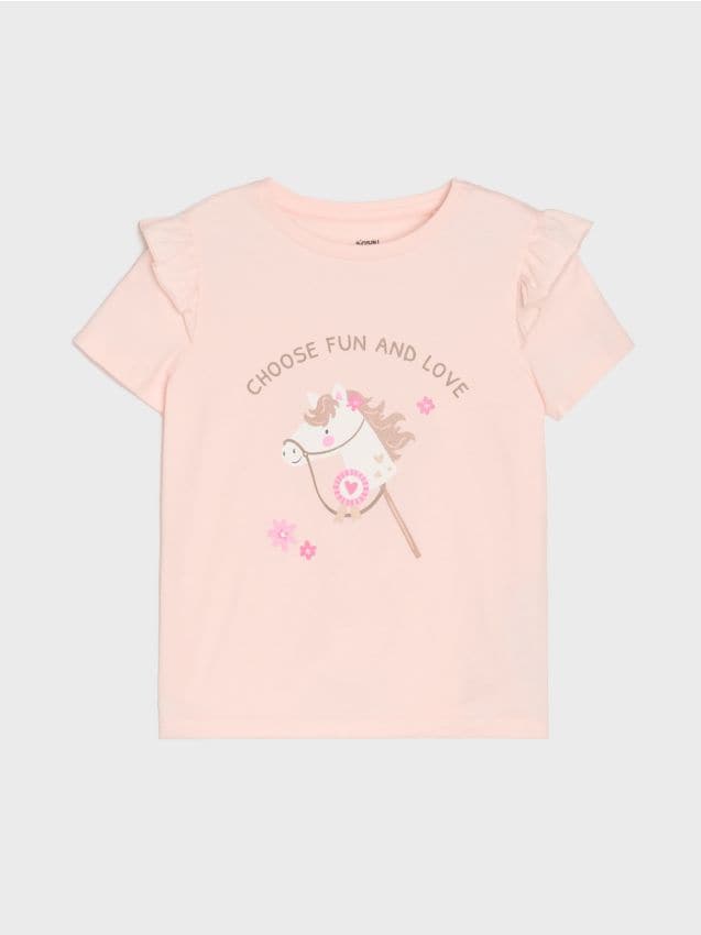 Sinsay - Tricou cu volane decorative - roz-pastel