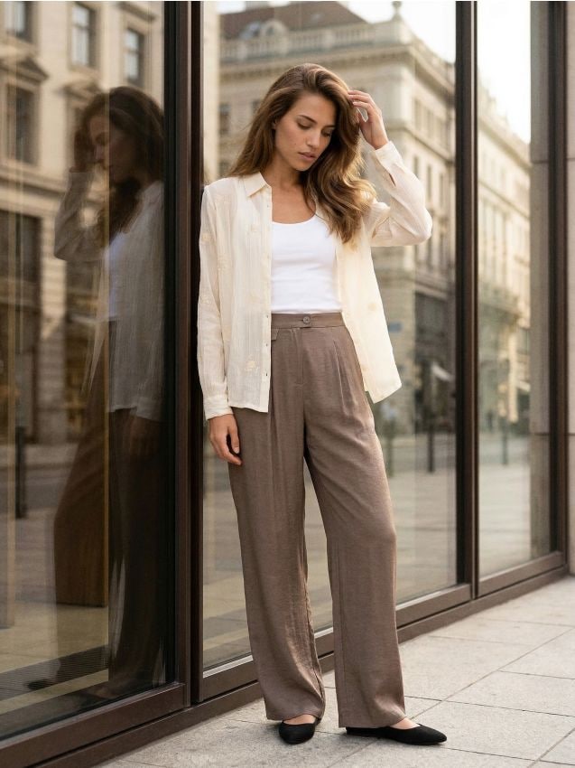 Sinsay - Żakardowa koszula z lyocellem - kremowy