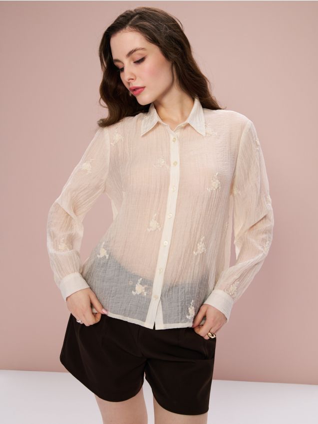 Sinsay - Żakardowa koszula z lyocellem - kremowy