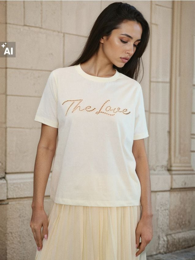 Sinsay - Tricou din bumbac cu inscripție decupată - galben-deschis