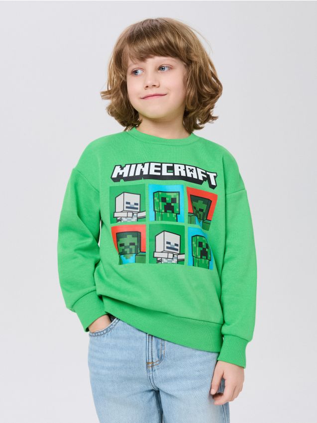 Sinsay - Bluză crewneck cu imprimeu Minecraft - verde-aprins