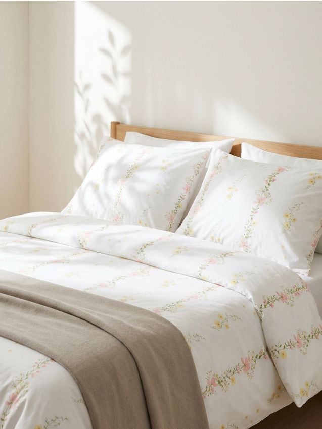 Sinsay - Set de lenjerie de pat cu flori - crem
