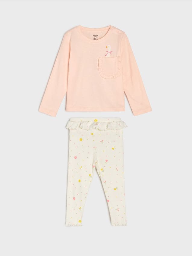 Sinsay - Pijama din bumbac în două piese cu imprimeu - roz-pastel