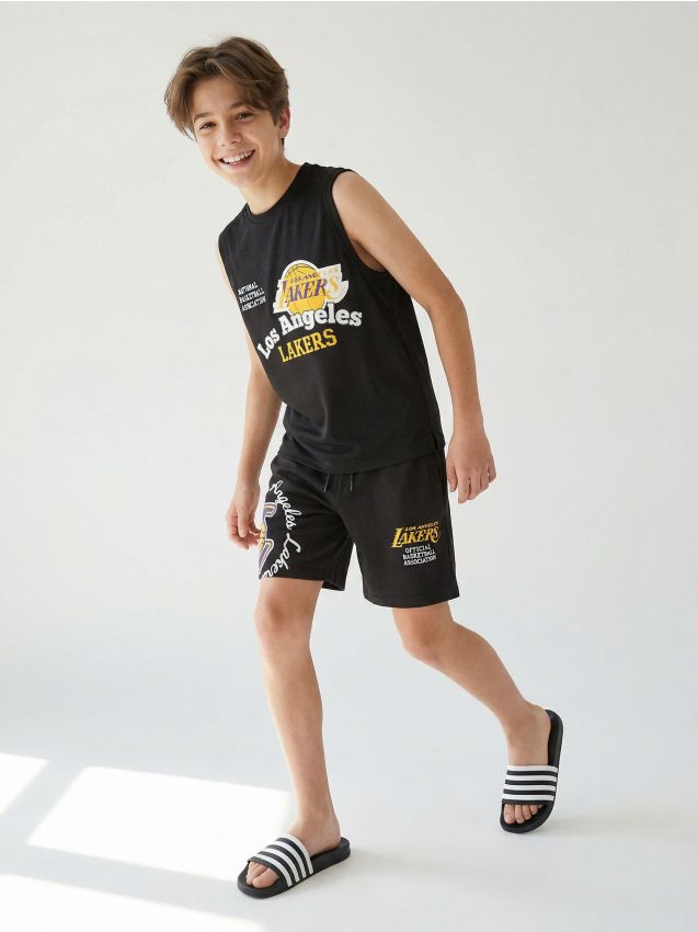 Sinsay - Set sport NBA Los Angeles Lakers: tricou fără mâneci și pantaloni scurți - gri-închis