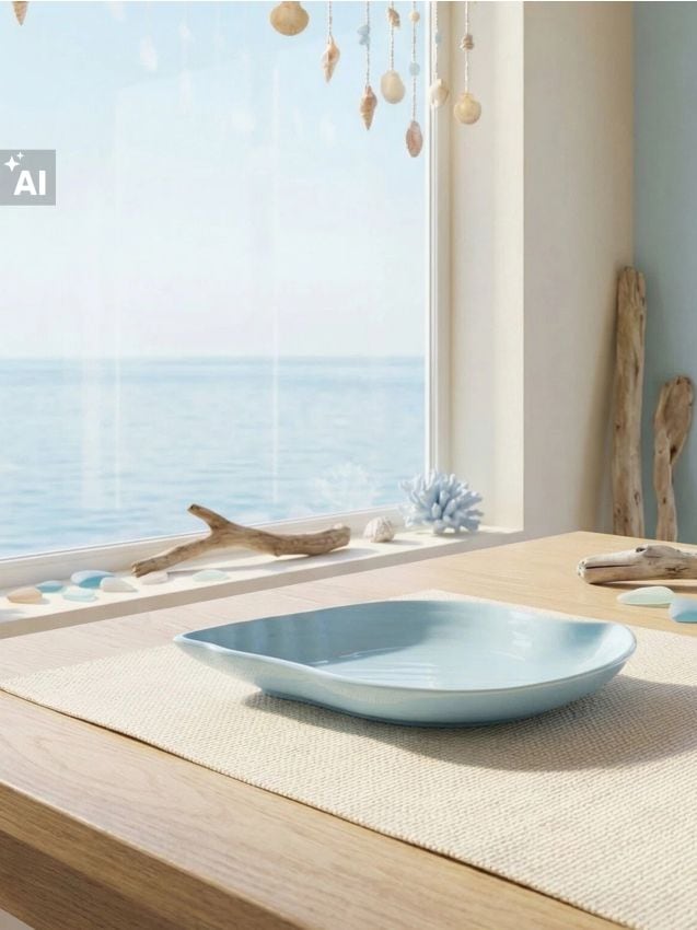 Sinsay - Tavă decorativă din ceramică în formă de scoică - albastru-pal