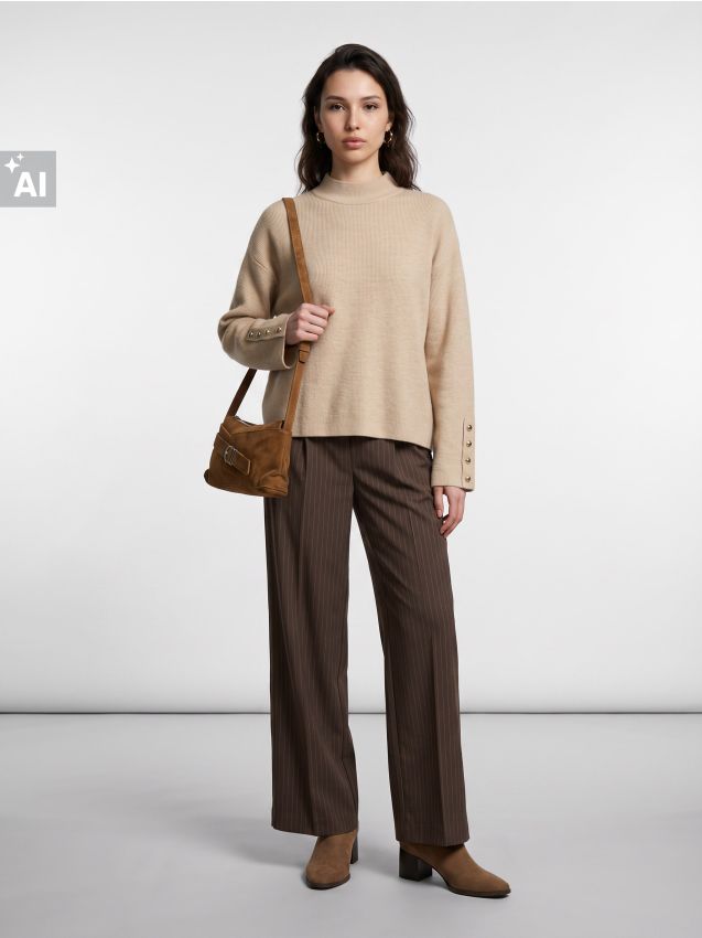 Sinsay - Pulover oversized din material majoritar viscoză - nude