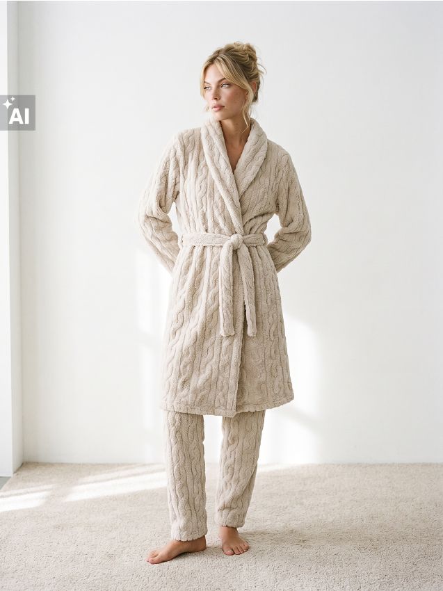 Sinsay - Halat din polar cu model torsade în relief - nude