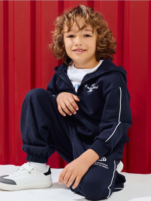 Top da jogging con zip e cappuccio - blu scuro