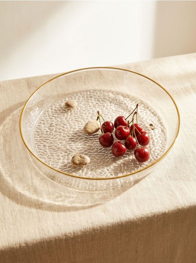 Sinsay - Platou de servire cu suprafață în relief și margine aurie - clear