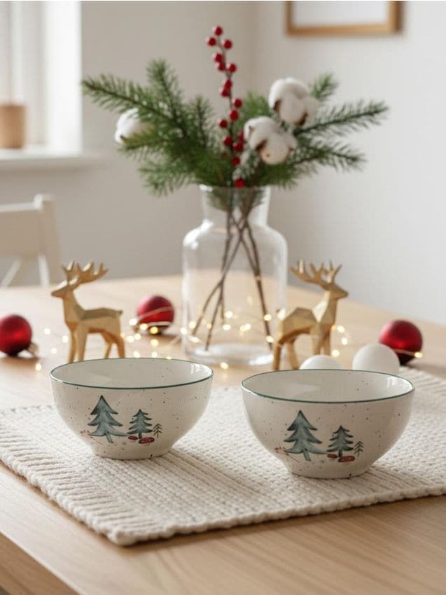 Sinsay - Zimná keramická miska s motívom stromov - viacfarebná