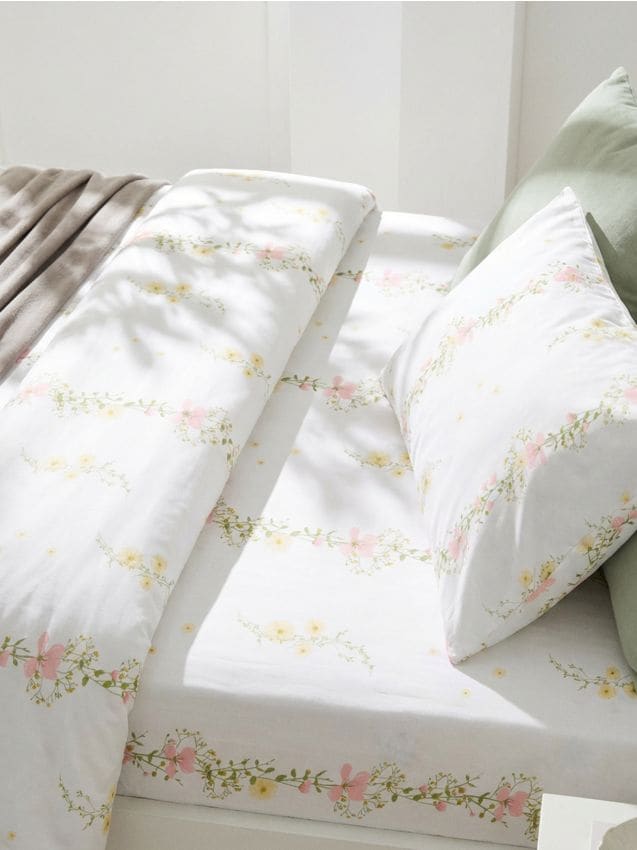 Sinsay - Cearceaf din bumbac cu elastic și model floral - crem