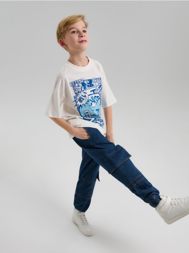 Sinsay - Tricou din bumbac cu imprimeu The Smurfs - crem