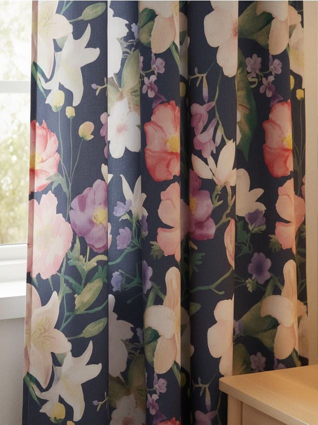 Sinsay - Draperie din catifea cu motiv floral - bleumarin