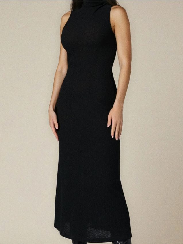 Sinsay - Rebrované maxi šaty s polorolákom - čierna