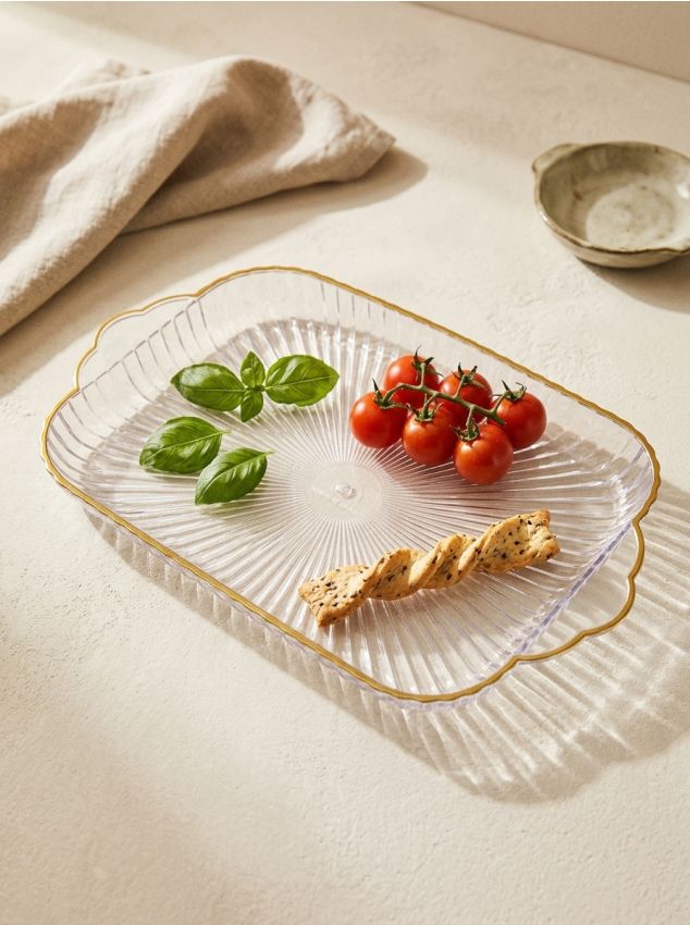 Sinsay - Tavă de servire cu model striat și margine aurie - clear