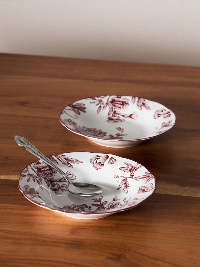 Sinsay - Farfurii adânci din ceramică cu motiv floral 2 pack - multicolor