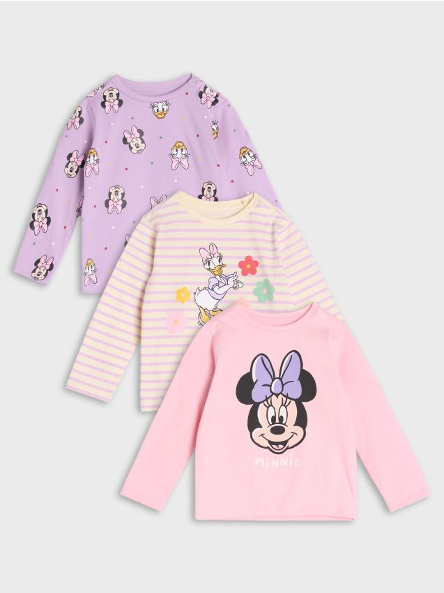Sinsay - Tričko s dlhými rukávmi Minnie Mouse 3 pack - krémová