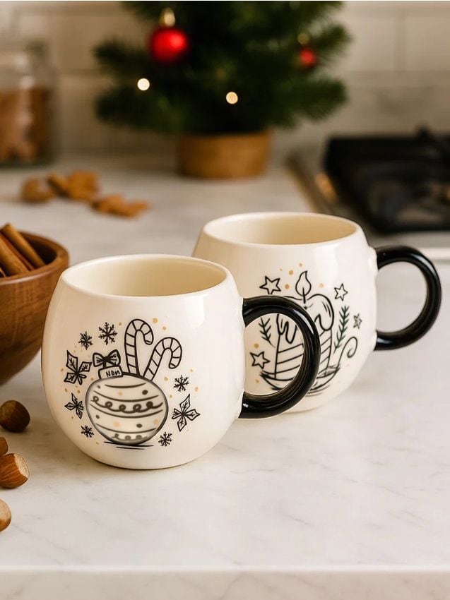 Sinsay - Hrnčeky s vianočným motívom – balenie 2 ks - čierna