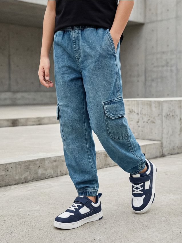 Sinsay - Blugi jogger cu efect spălat - albastru