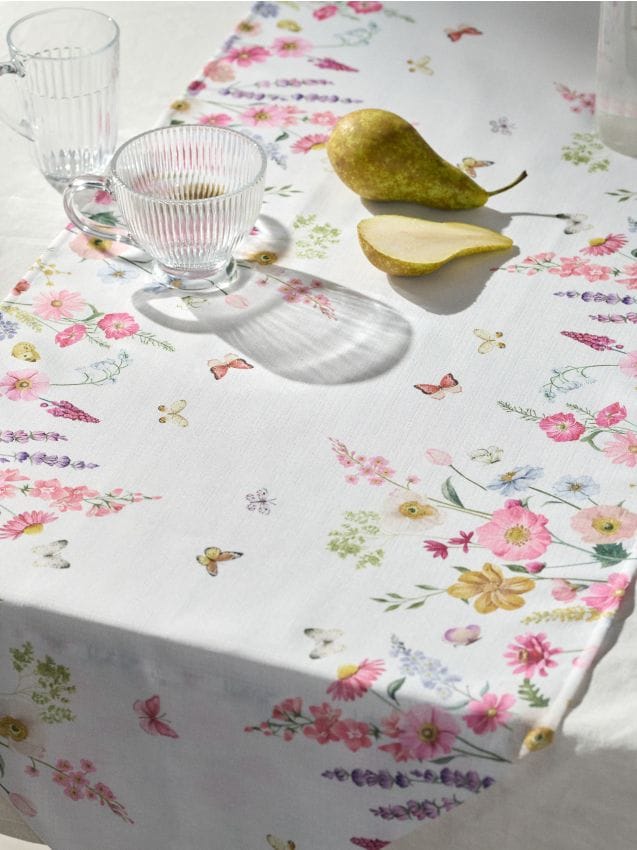 Sinsay - Runner de masă cu motiv floral și franjuri - alb