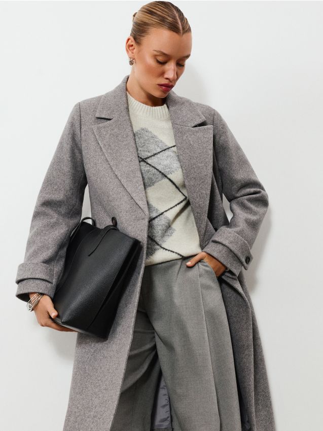Sinsay - Pantaloni eleganți wide leg cu amestec de vâscoză - gri deschis
