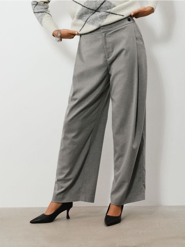Sinsay - Pantaloni eleganți wide leg cu amestec de vâscoză - gri deschis